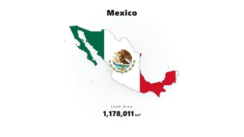 Mexico map silhouette filled with flag colors and central national coat of arms Stock Footage 345644487