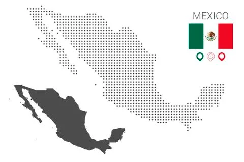 Mexico map vector dotted with flag and map marker Stock Illustration