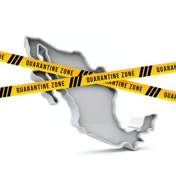 Mexico map with yellow quarantine warning security tape. 3D Render Stock Illustration