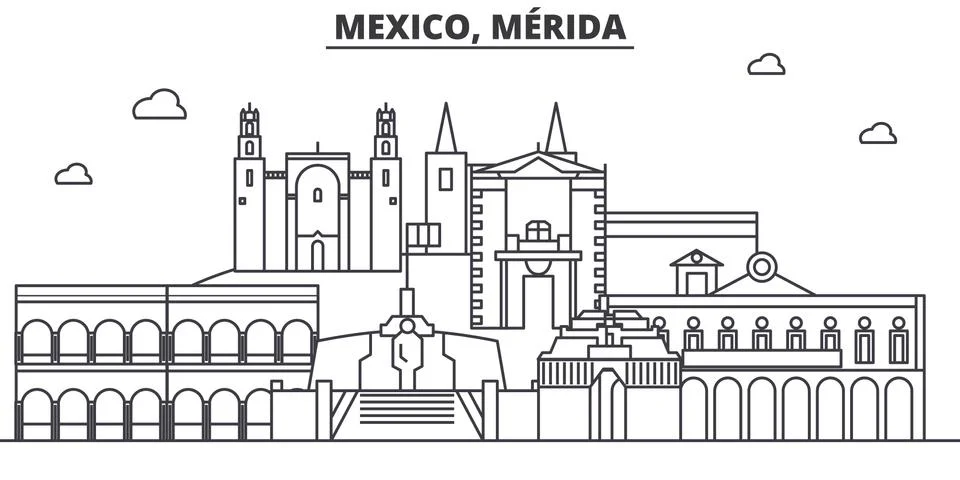 Mexico, Merida architecture line skyline illustration. Linear vector cityscape Ilustración de archivo