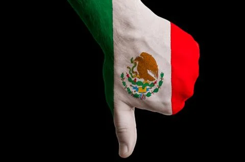 Mexico national flag thumbs down gesture for failure made with hand Foto stock