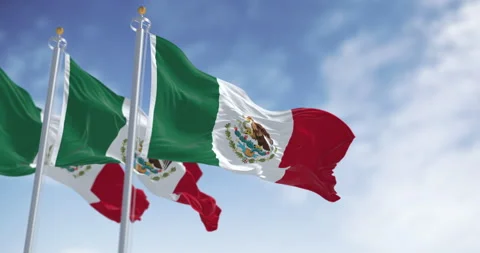 Mexico national flags waving on a clear day Stock Footage 324266601