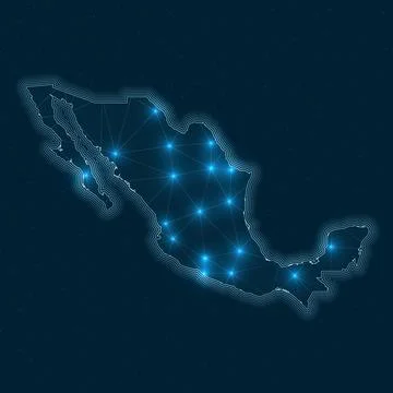 Mexico network map. Abstract geometric map of the country. Digital connecti.. Stock Illustration