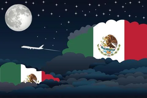 Mexico Night Clouds Airplane Vector Illustration Stock Illustration