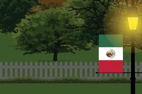 Mexico Night Trees Lamp Vector Illustration Stock Illustration