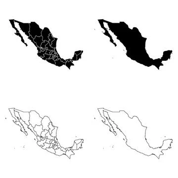 Mexico Outline and Solid Fill Map Set. Stock Illustration