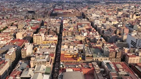 Mexico, Panoramic skyline view of Mexico City Zocalo historic center, downtown Stock Footage 167842341