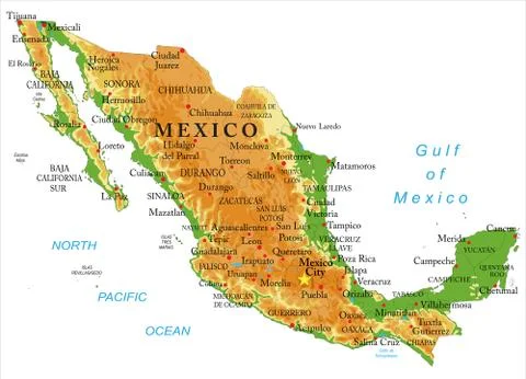 Mexico physical map Stock Illustration