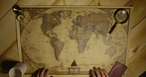 Mexico Pointed Out On The Classic Aged Map Person With Magnifying Glass Stock Footage 114034766