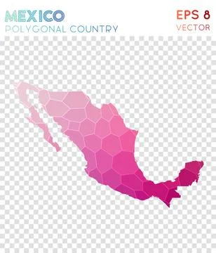 Mexico polygonal map, mosaic style country. Resplendent low poly style, mod.. Stock Illustration