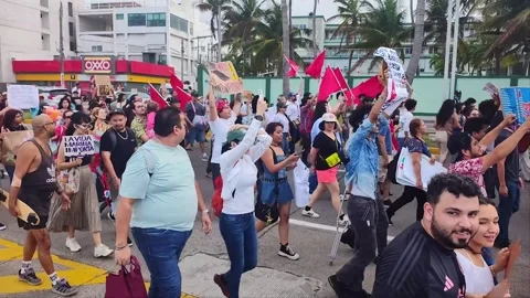 Mexico: Protest held in Mexico�s Veracruz against hydrocarbon spills Stock Footage 332186052