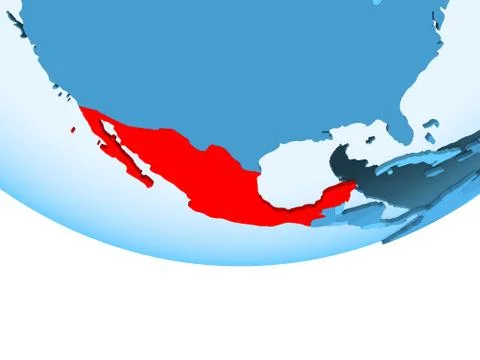Mexico in red on blue map Stock Illustration