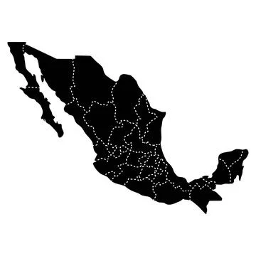 Mexico regional borders map. Black silhouette of Mexico with visible admini.. Stock Illustration