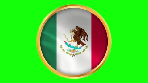 Mexico Round Framed National Wavy Flag. Circular Blowing Flag of Mxico with.. Stock Footage 332860214