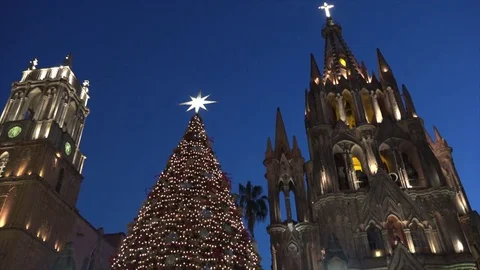 Mexico San Miguel Christmas tree and churches Stock Footage