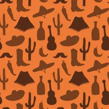 Mexico seamless pattern doodle elements, Hand drawn sketch silhouette mexican Stock Illustration