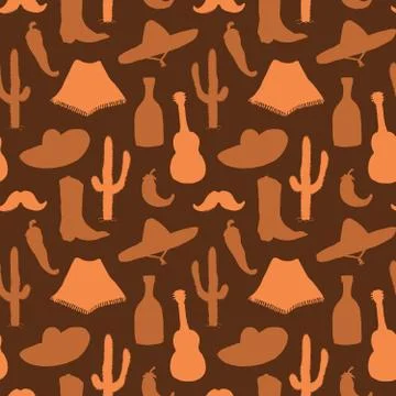 Mexico seamless pattern doodle elements, Hand drawn sketch silhouette mexican Stock Illustration