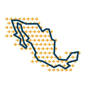 Mexico simple outline map with yellow direction guide arrows. Stock Illustration