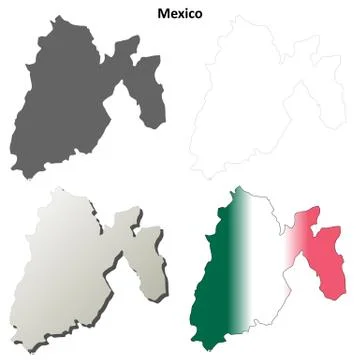 Mexico state blank outline map set Stock Illustration