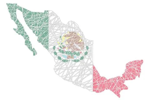 Mexico stylized map shaped on tangled textured national flag Stock Illustration