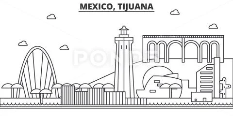 Mexico, Tijuana architecture line skyline illustration. Linear vector ...