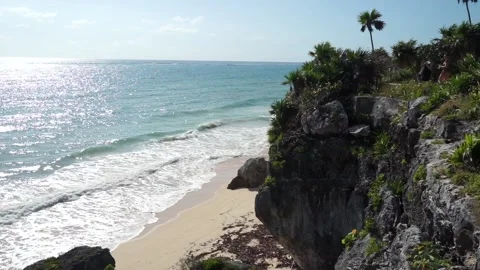 Mexico - Tulum Archaeological Zone - maya ruins - beach Stock Footage 233034855