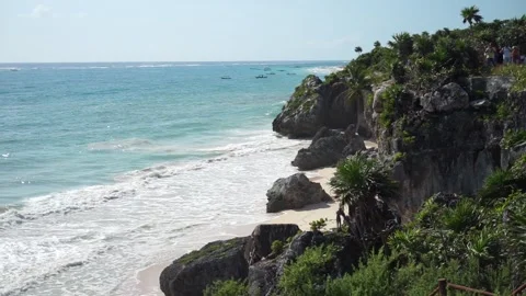 Mexico - Tulum Archaeological Zone - maya ruins - beach Stock Footage 233034941