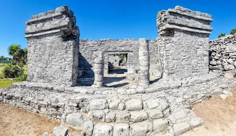Mexico, Tulum, panoramic view of the ruin of the cenote house Stock Photos