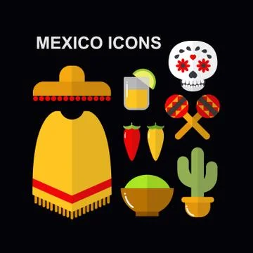 Mexico vector icons set, vector color illustration Stock Illustration