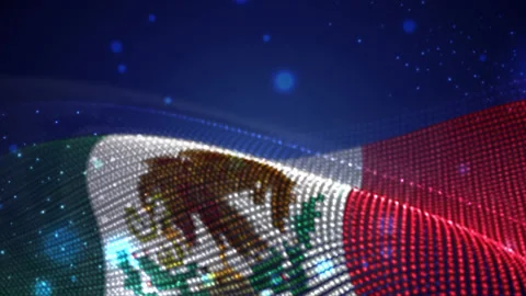 Mexico waving  flag on blue background with bright flares, motion loop Stock Footage 149476437