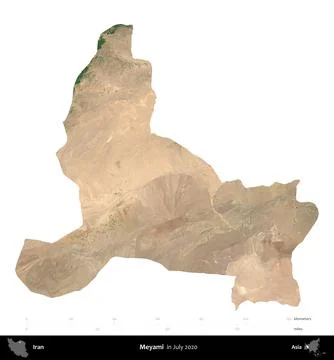 Meyami, Iran, isolated on white. Satellite image. July 2020 Stock Illustration