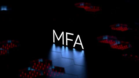 MFA Multi-Factor Authentication text,neon glowing word,animation.3D render Stock Footage 303852655