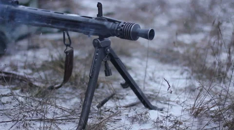 MG 42 shooting close-up. WW2 reconstruction Stock Footage 47093407