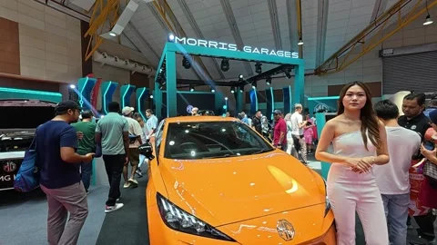 MG Car Exhibition Booth Display at Malaysia Autoshow 2025 Stock Footage 340988046