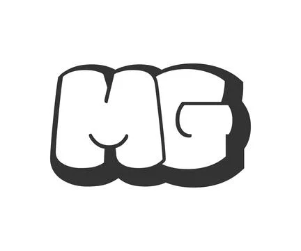 MG logo, bubble comic lettering, rounded in graffiti style black and white .. Stock Illustration