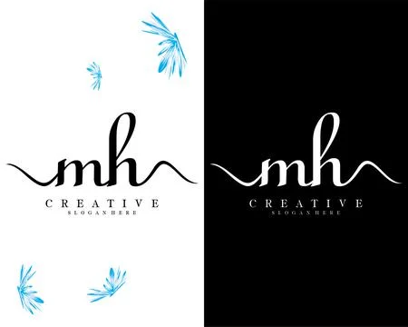Mh, hm handwriting script font letter logo design template vector Stock Illustration