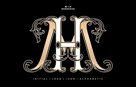 MH or HM monogram, initial letter and graphic name floral designs Stock Illustration