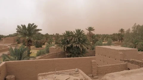 M'hamid with a dand storm in background, morocco, Africa in 4K Stock Footage 92107024