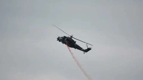 Mi-24 HIND hellicopter in slow motion Stock Footage 41434696