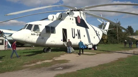 Mi-26 biggest cargo helicopter, USSR and Russia made. Aviation museum. Stock Footage 124955256