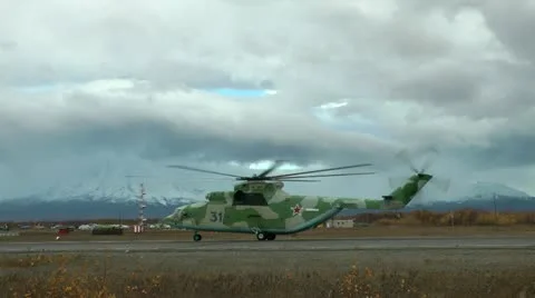 MI-26 helicopter is ready to take-off and waits for the order of the commander Stock Footage 12684583