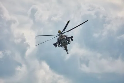 Mi-28NE attack helicopter. performing demonstration flight during MAKS-2017 Stock Photos
