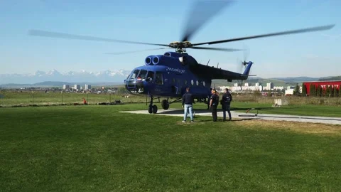 Mi 8 helicopter with parachutists taking off from airfield in Tatra Video stock 231428809