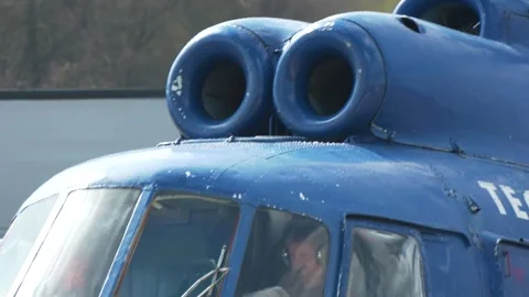 Mi-8 Helicopter Used for Specialized Aerial Construction Work Stock Footage 346302728