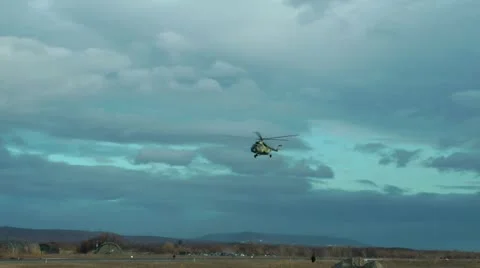Mi-8 Hip, the military multi-purpose helicopter, pilots train to fly in group Stock Footage 12712662