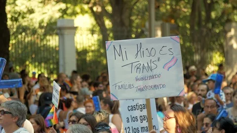 Mi son is Trans paper poster in Spanish Language. Gay Pride LGTB sign Stock Footage 114182762