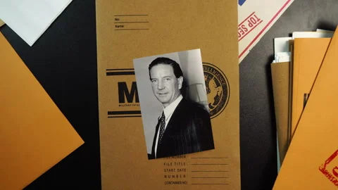 MI6 File Folder With Photo of Kim Philby Member of Cambridge 5 Spy RIng Sending Stock Footage 327318968