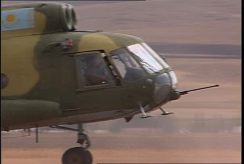 Mi8 Military Helicopter Landing 12 Stock Footage