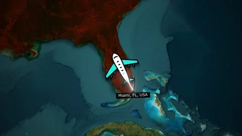 Miami to Atlanta Flight Path Animation on World Map Background Stock Footage 321755964