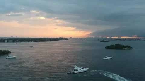Miami bay downtown sunset clouds Stock Footage 140009079